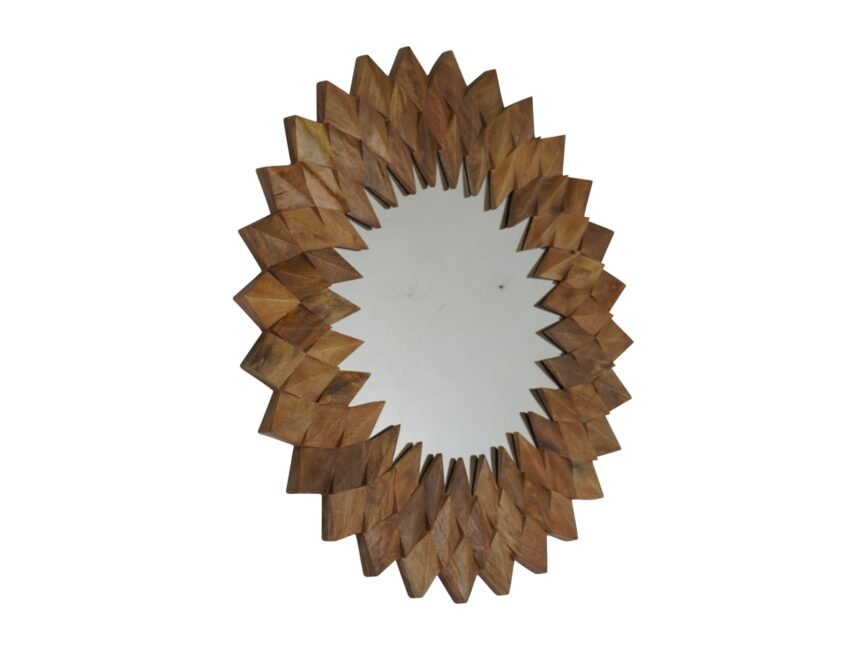 Wooden round diamond parqutery design mirror