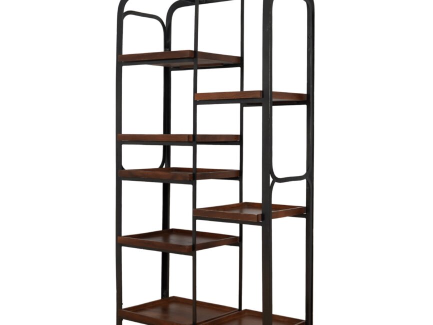 Iron tall shelf with wooden tray tops