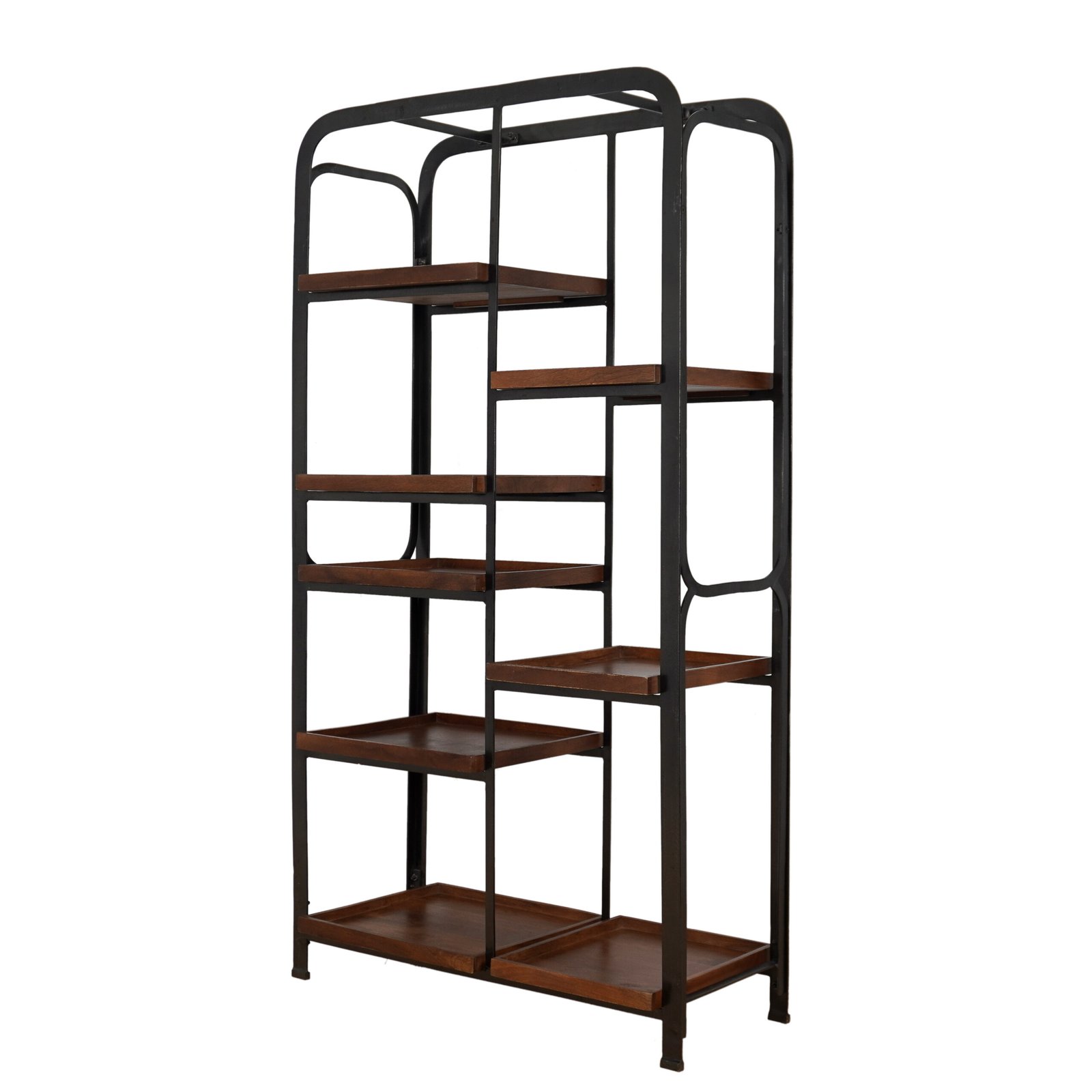 Iron tall shelf with wooden tray tops