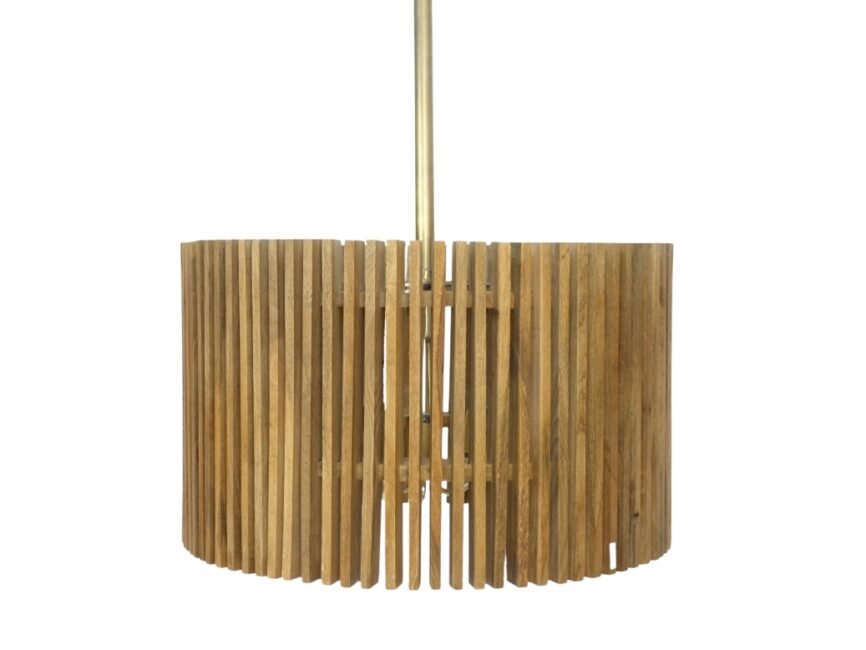 Wooden slatted design round lamp with 3 light fitting