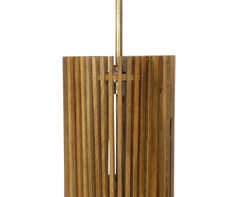Wooden slatted design round lamp with 3 light fitting