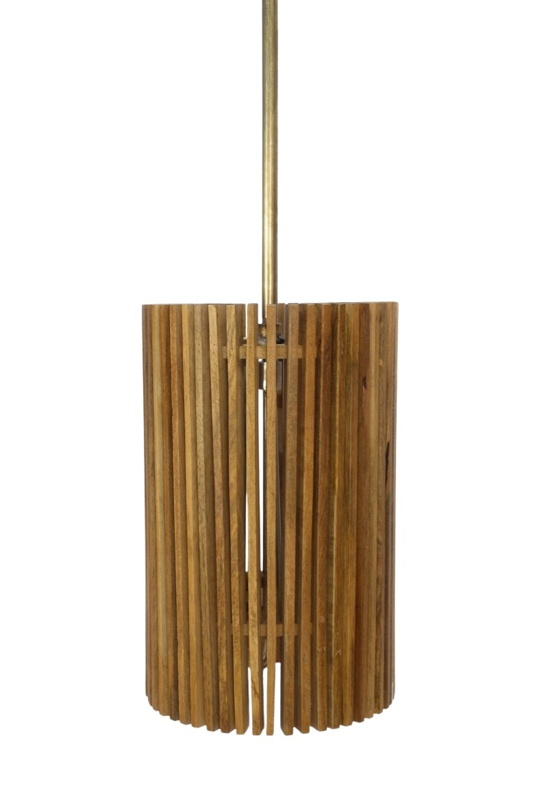 Wooden slatted design round lamp with 3 light fitting