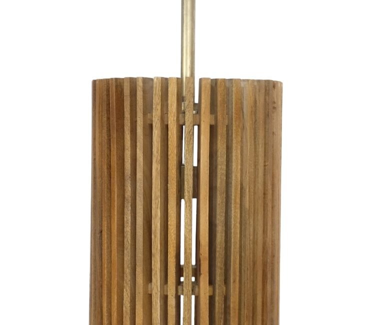 Wooden slatted design round lamp with 3 light fitting