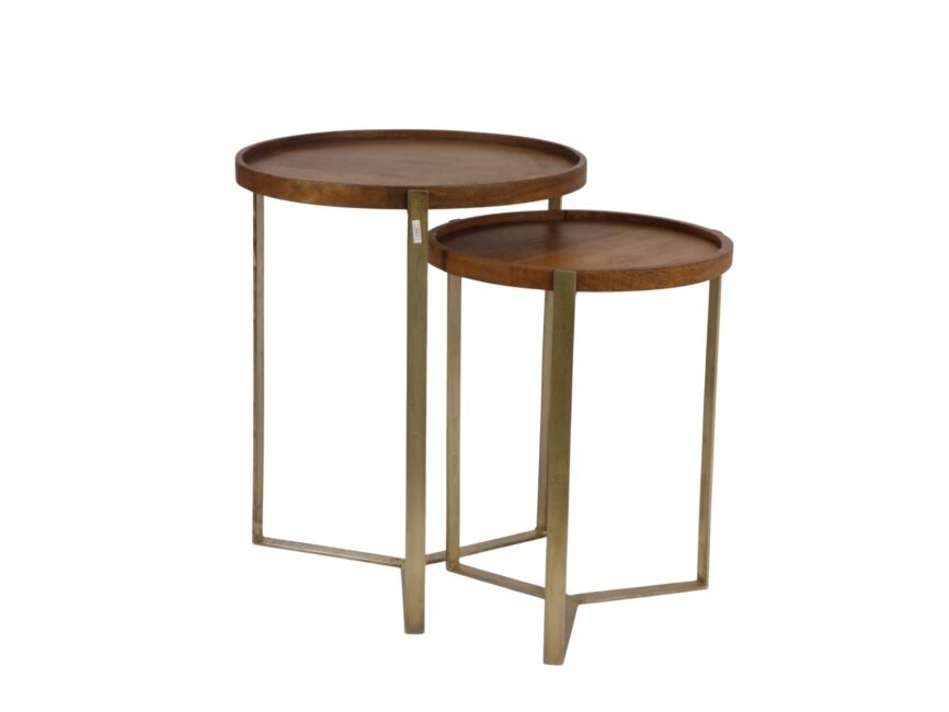 Iron Set of 2 tables with round wood tops
