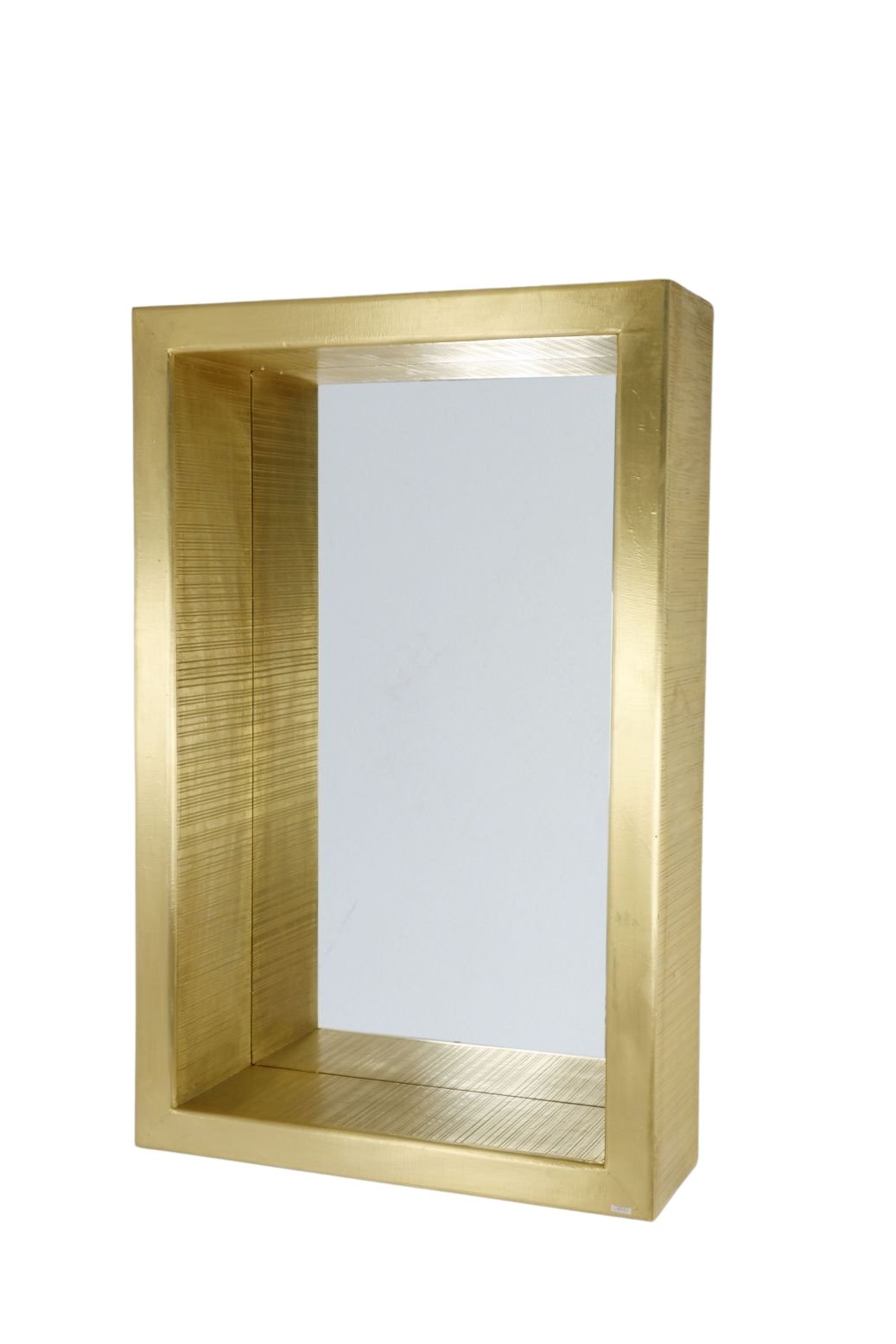 Wooden brass cladded deep mirror with line design
