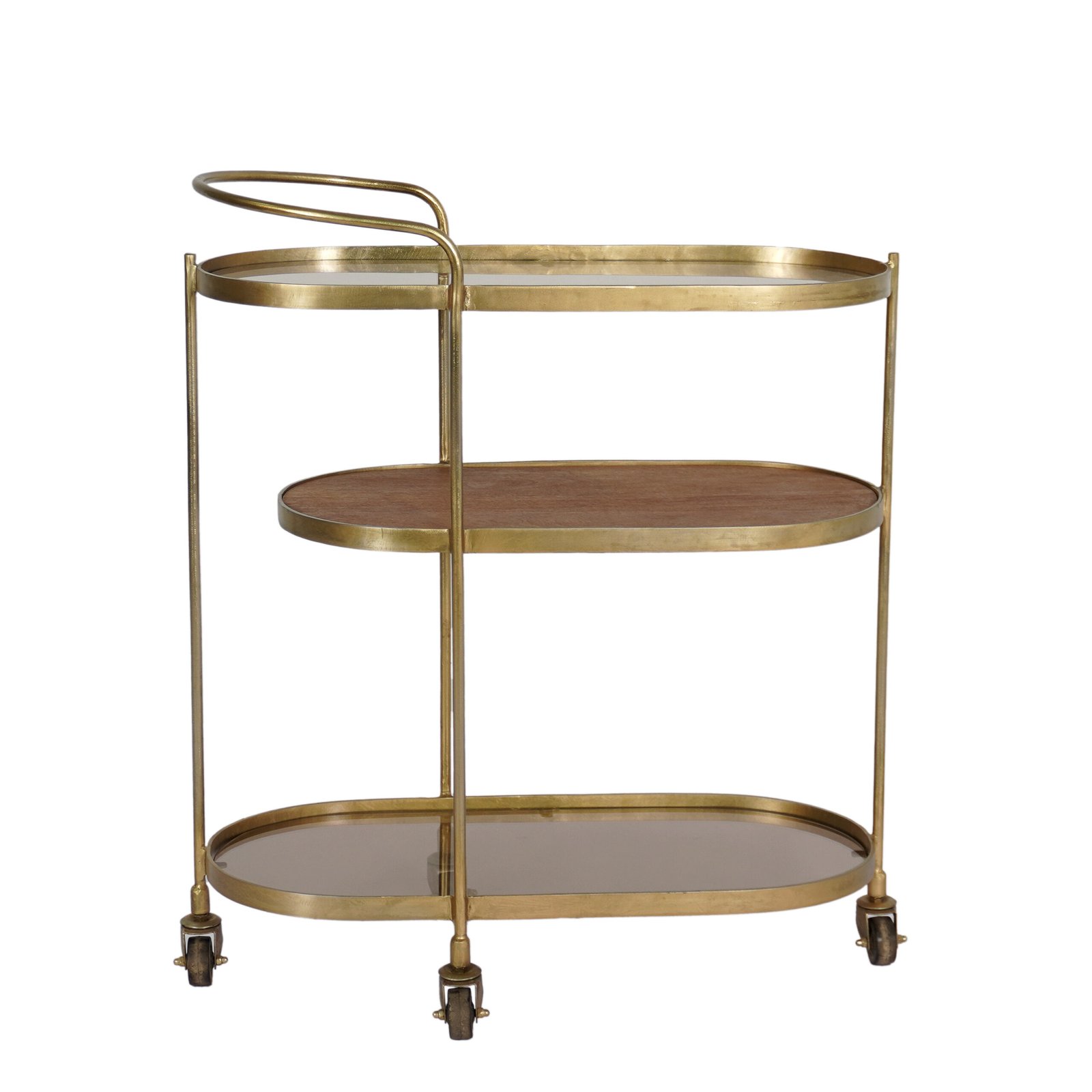Iron Oval barcart with amber glass and wood top