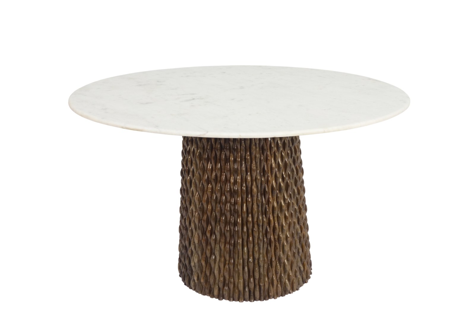 Wooden Dining table with indivually carved strip design base with marble top