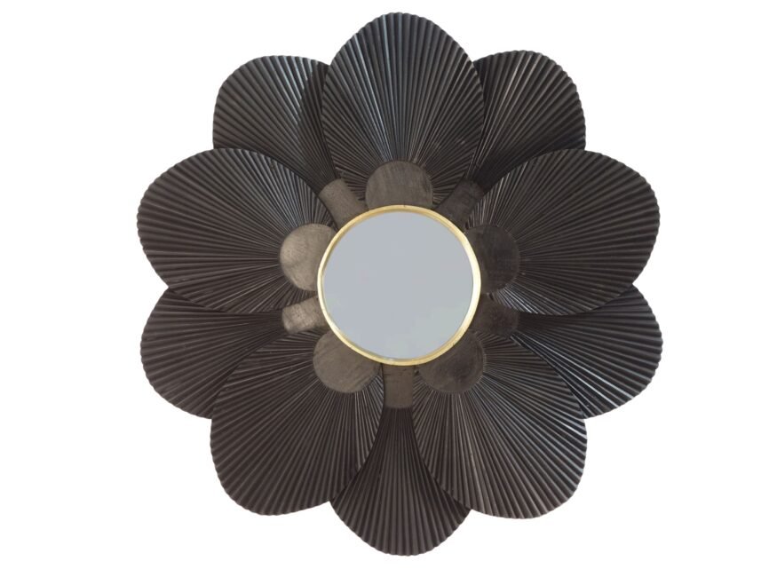 Wooden raised line design multi layer Flower design mirror with Brass clad ring