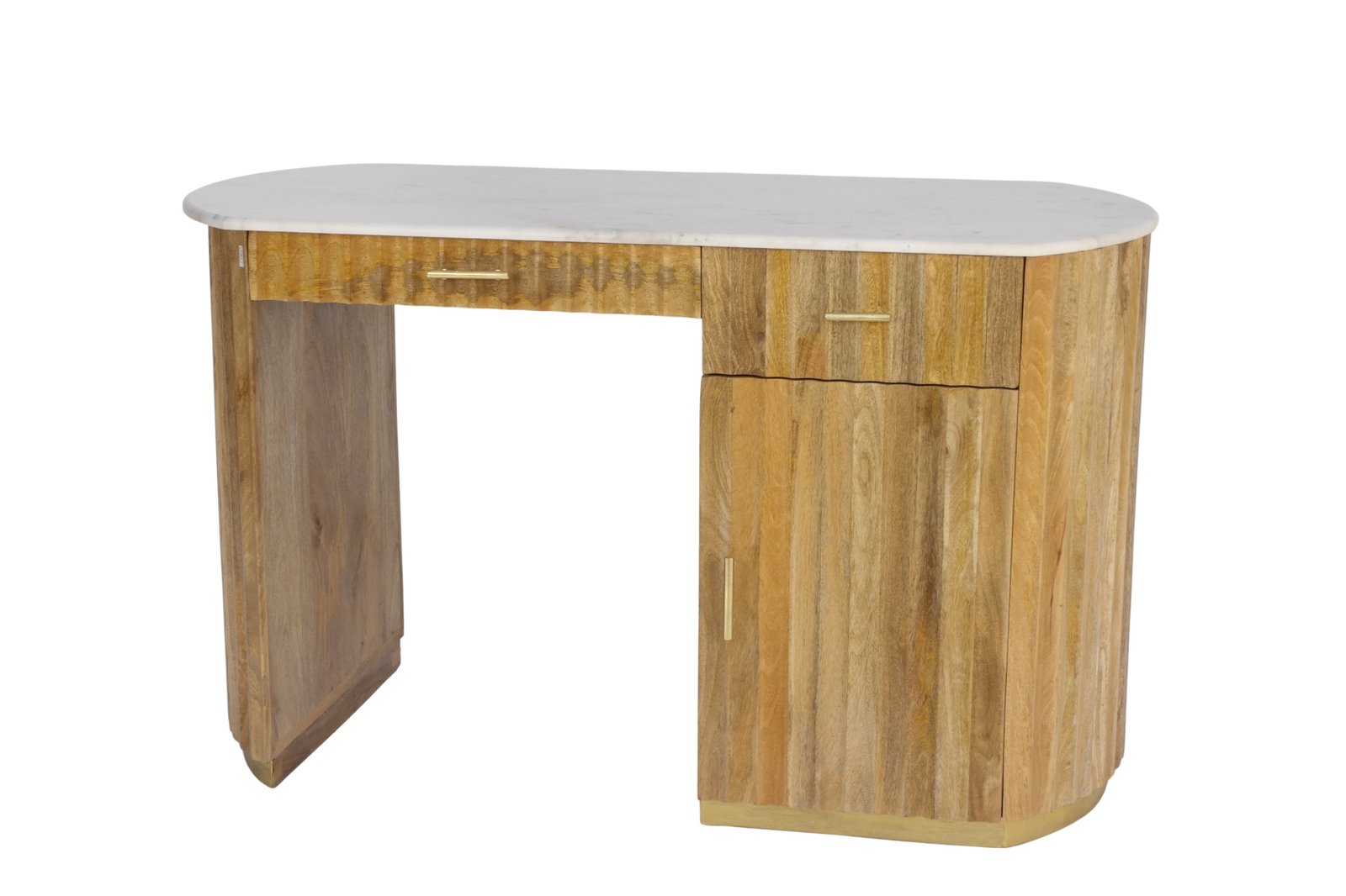 Wooden fluted design Writing Desk with 2 Drawer 1 Door and Marble Top