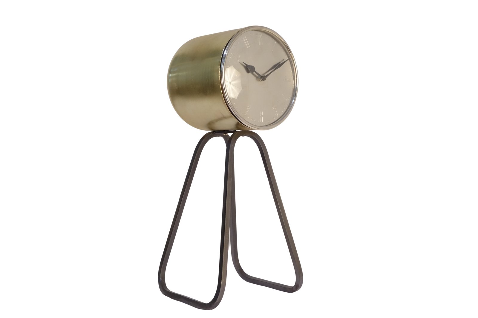 Iron round clock on triangular base