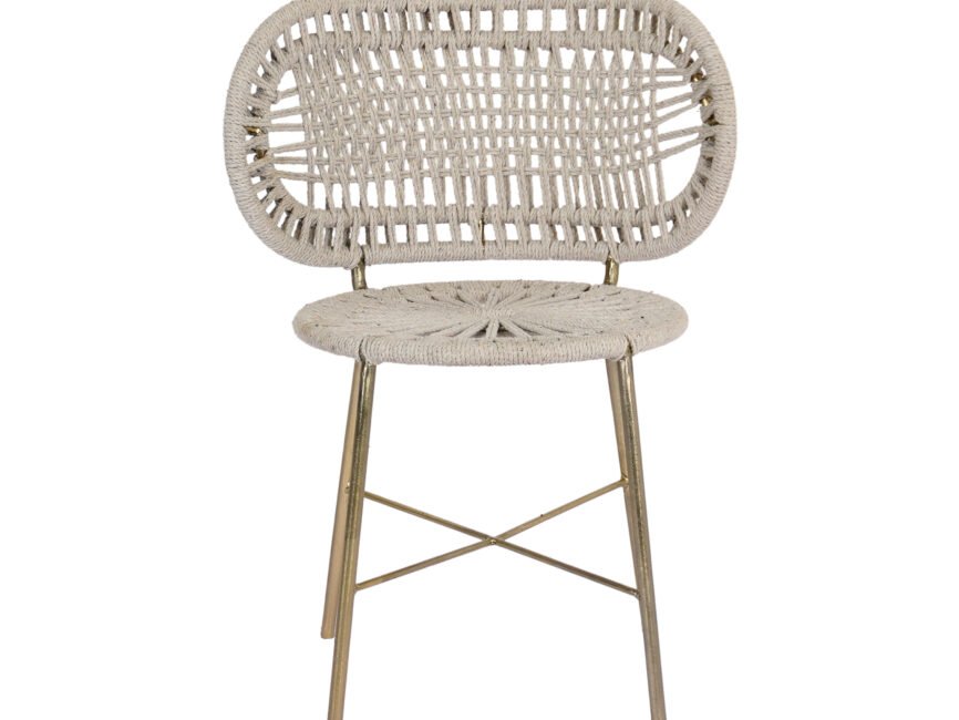 Iron chair with weaved fabric design