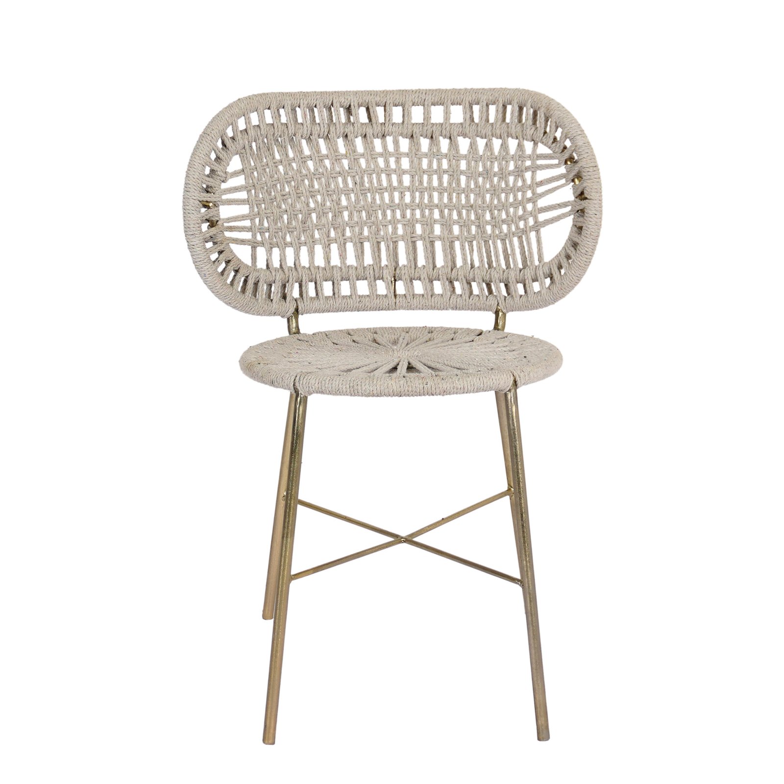 Iron chair with weaved fabric design