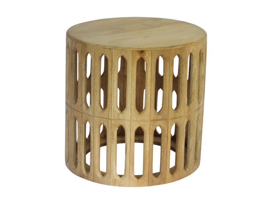 Wooden carved oval tile design Bevelled wood top side table