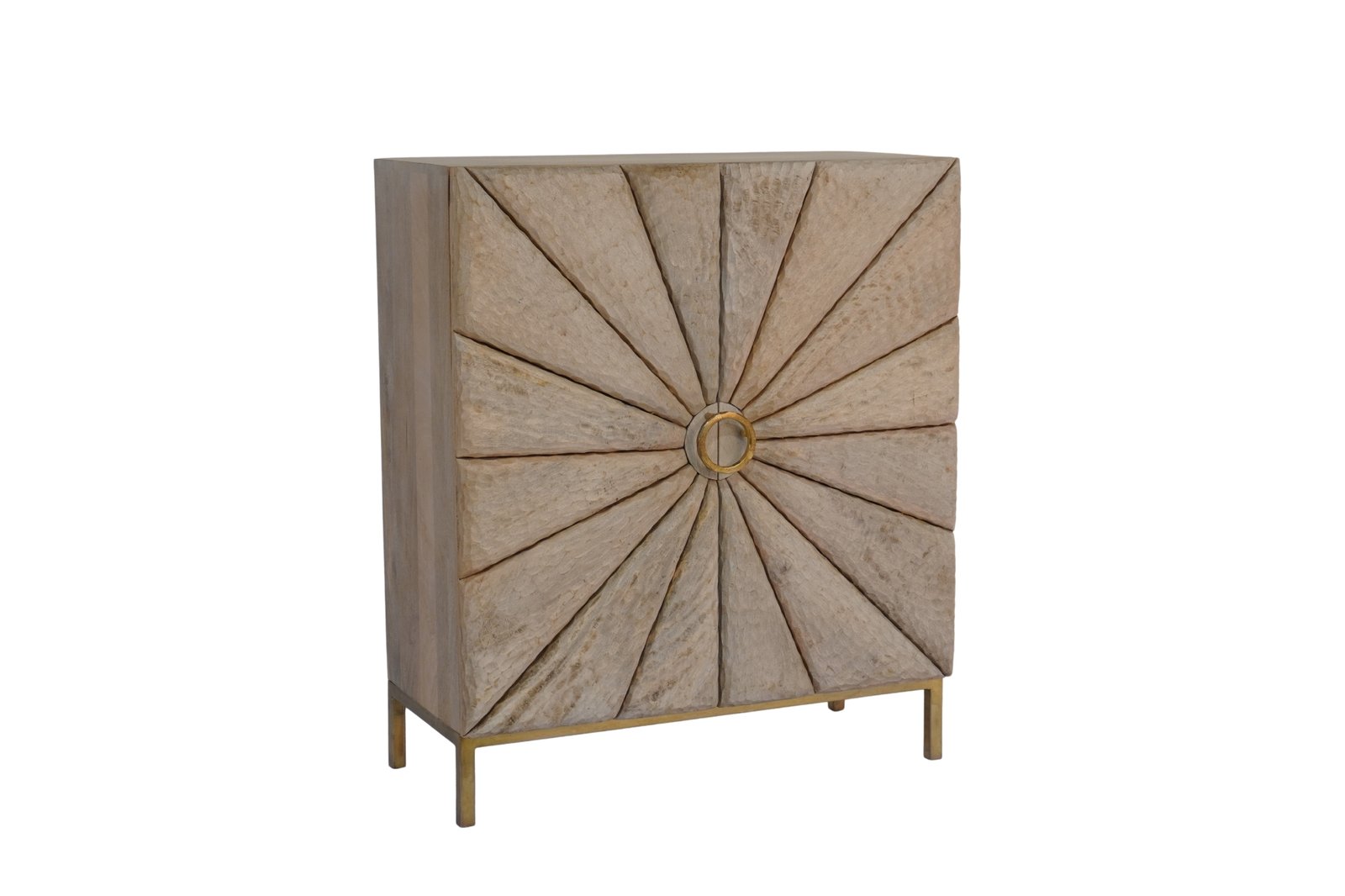 Wooden hammered sunburst design 2 door cabinet