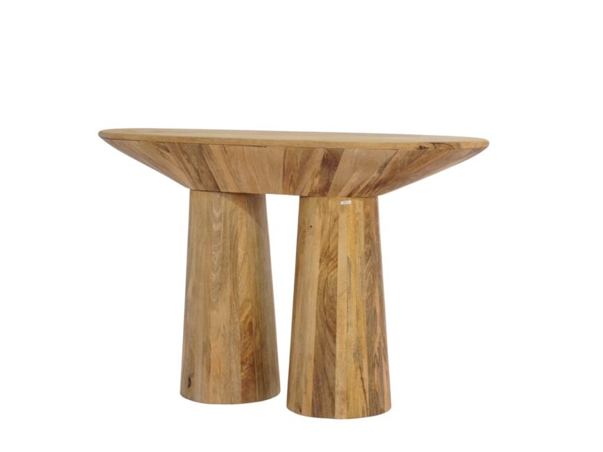 Wooden taper design oval console on pillar base