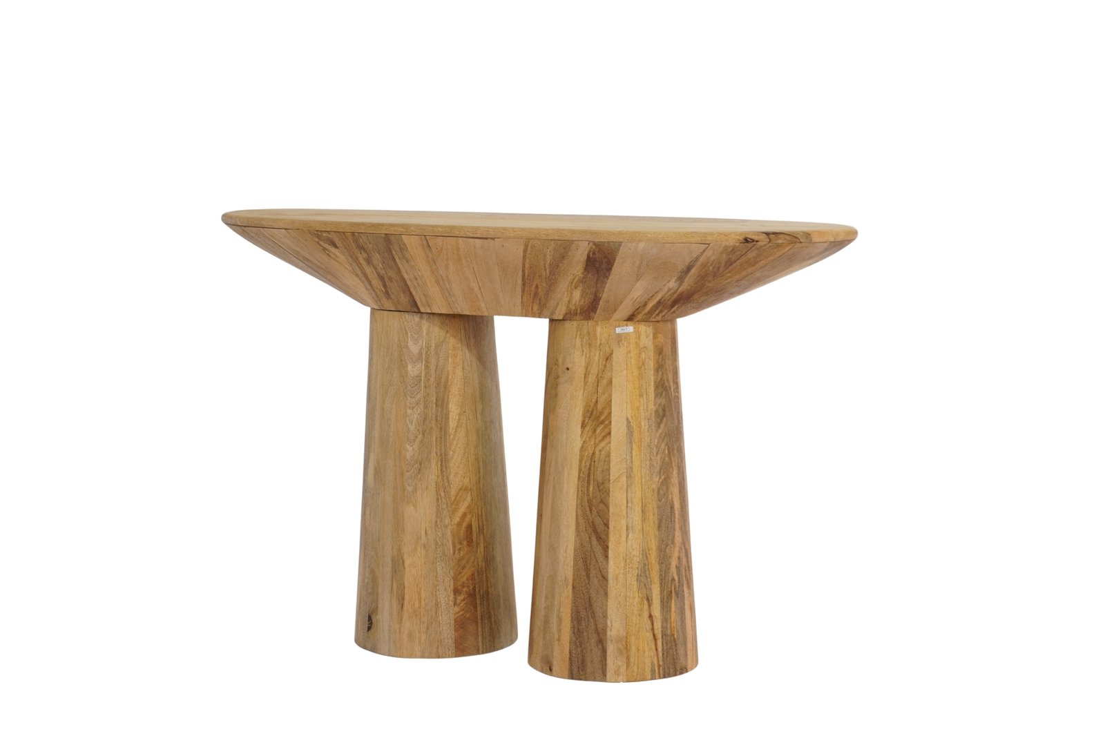 Wooden taper design oval console on pillar base