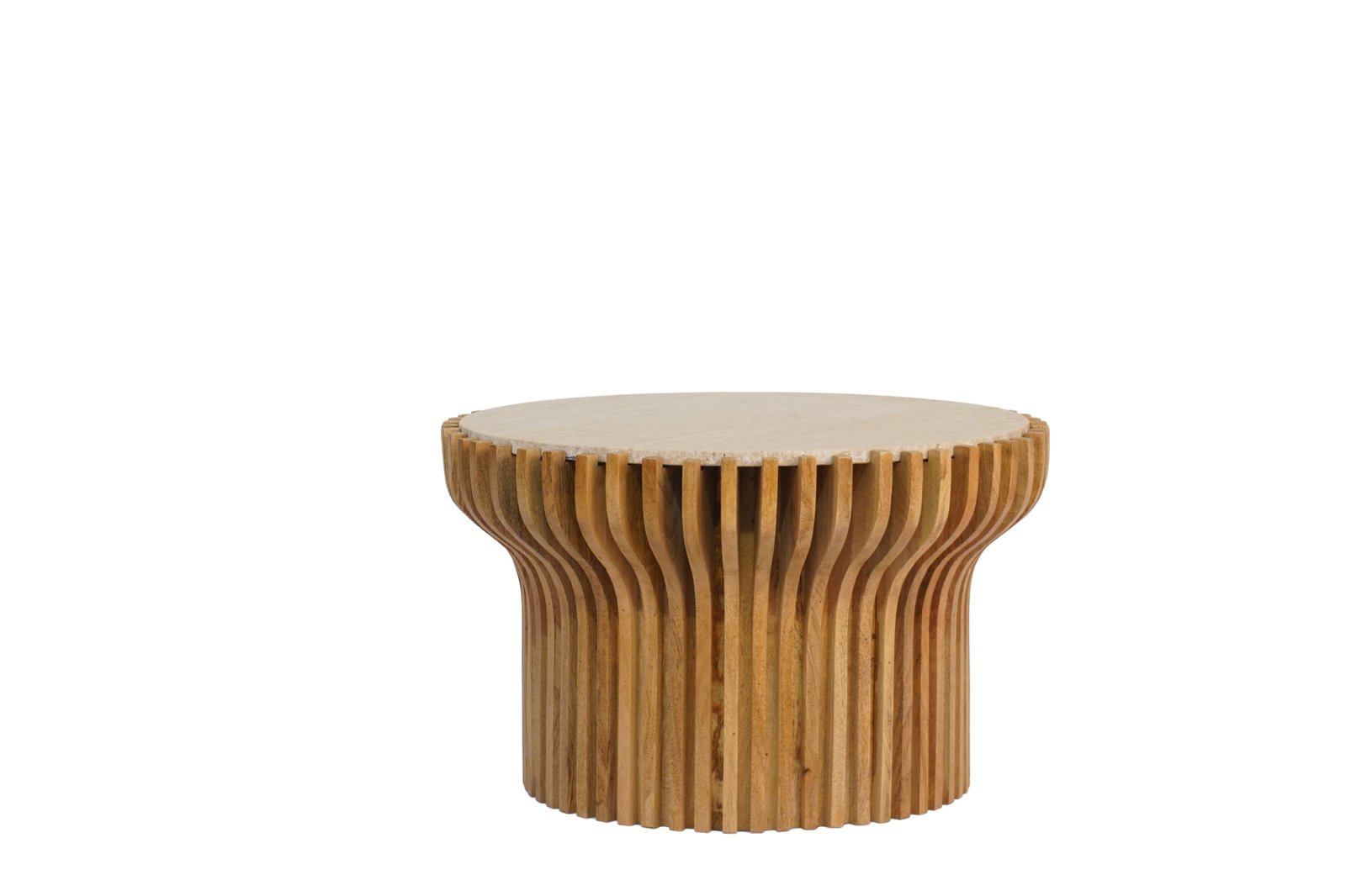 Wooden striped design coffee table with marble top