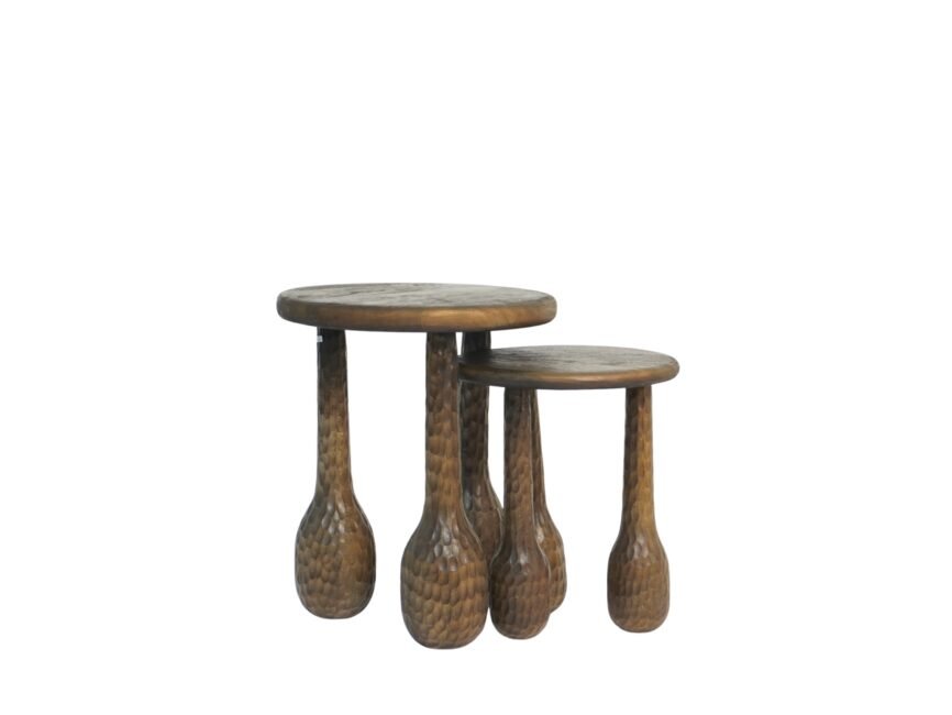 Wooden Set/2 tables with Hammered design