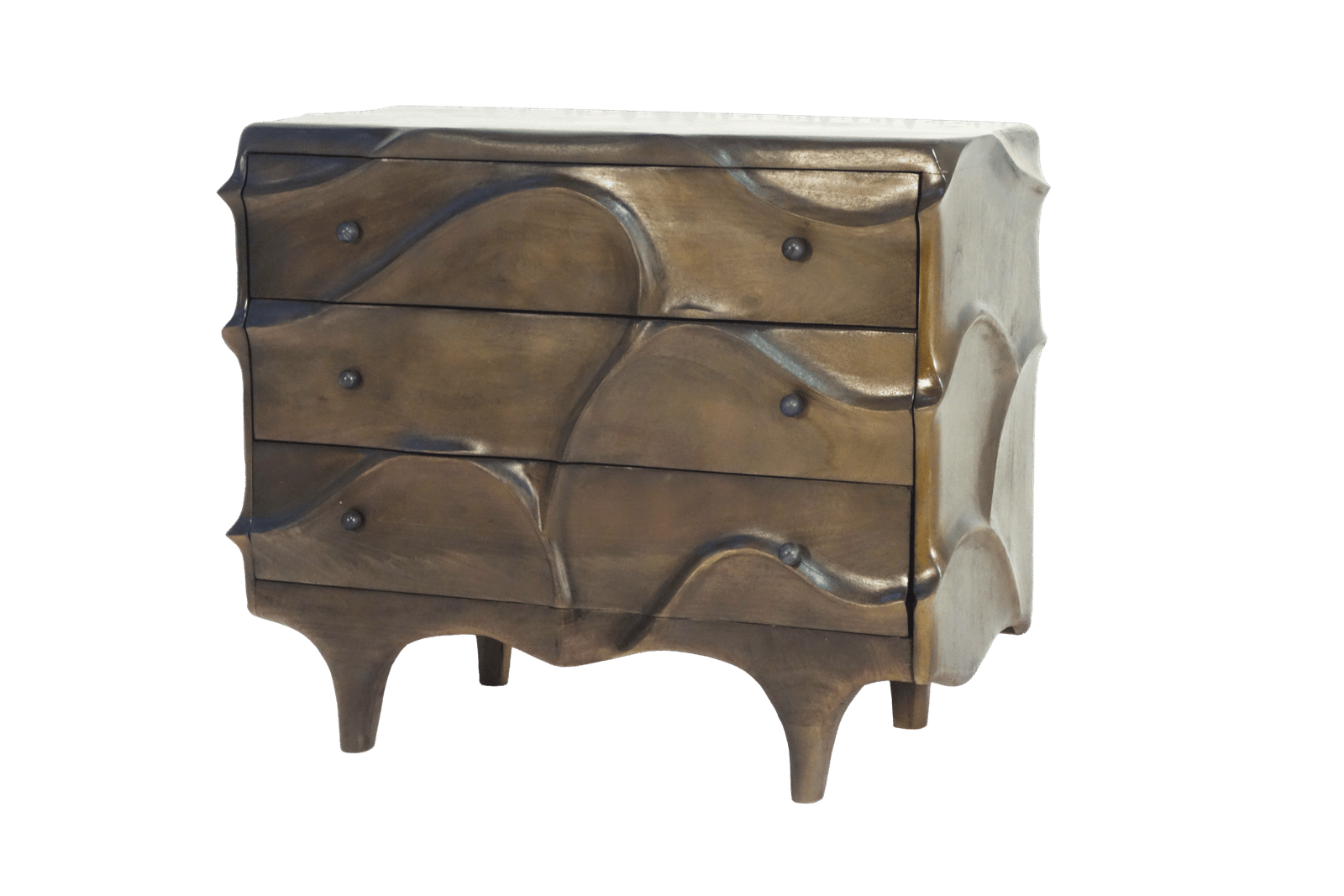 Wooden abstract carved 3 drawer cabinet with marble knob