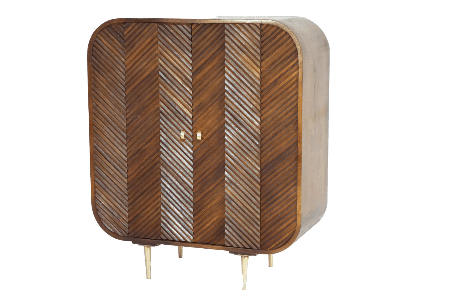Wooden layered chevron pattern 2 door cabinet