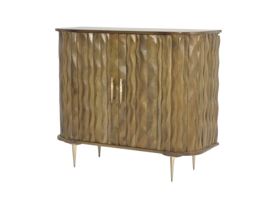 Wooden 2 door live edge carved cabinet