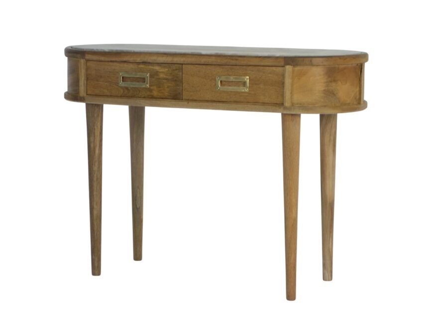 Wooden 2 Drawer Brown Marble Top Console