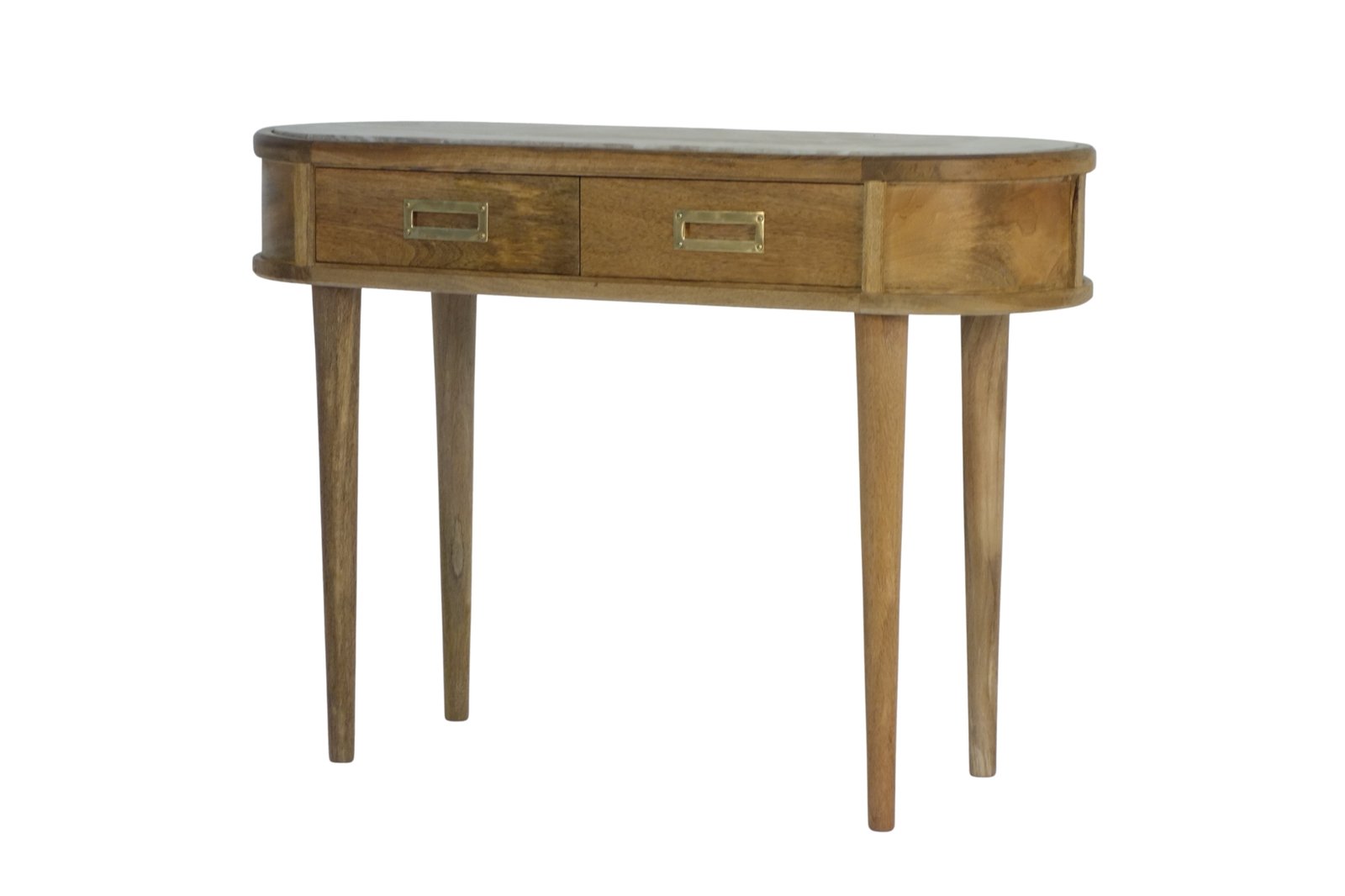 Wooden 2 Drawer Brown Marble Top Console