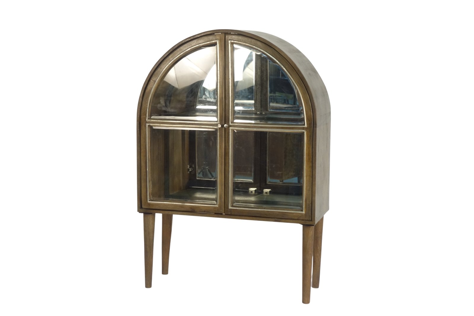 Wooden arch design cabinet with bevelled glass and mirror back
