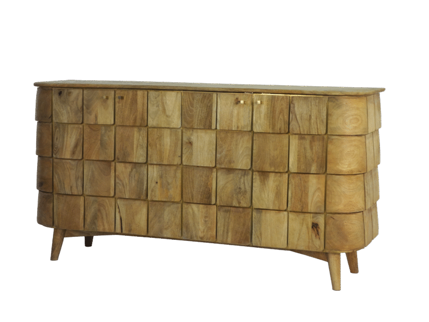 Wooden square tile design sideboard with brass cladding