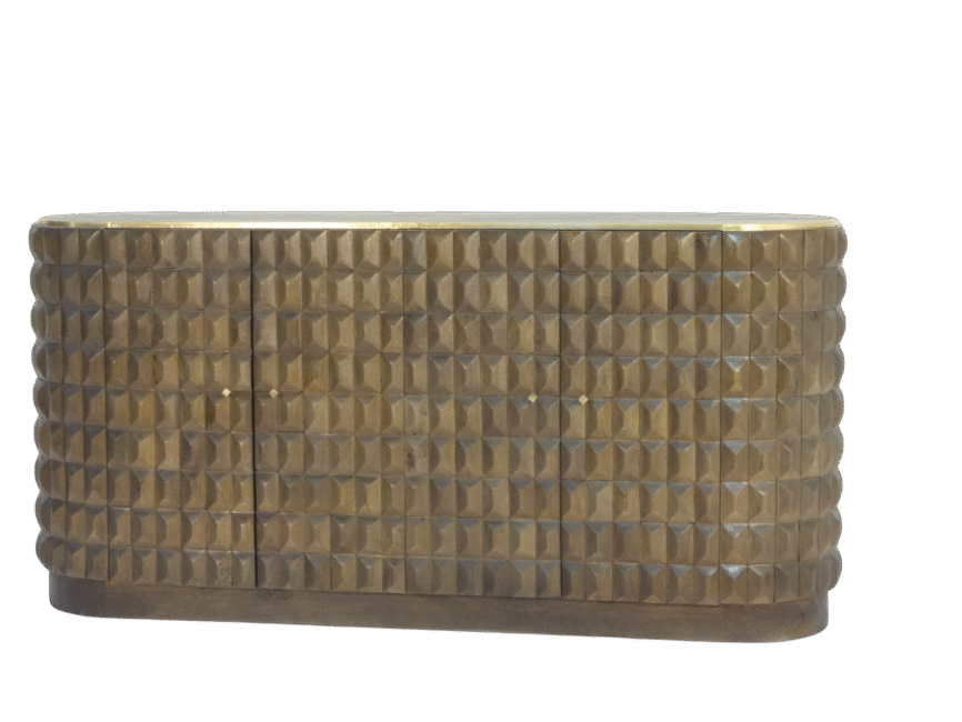 Wooden 4 Door Diamond Design Side Board with emprador marble