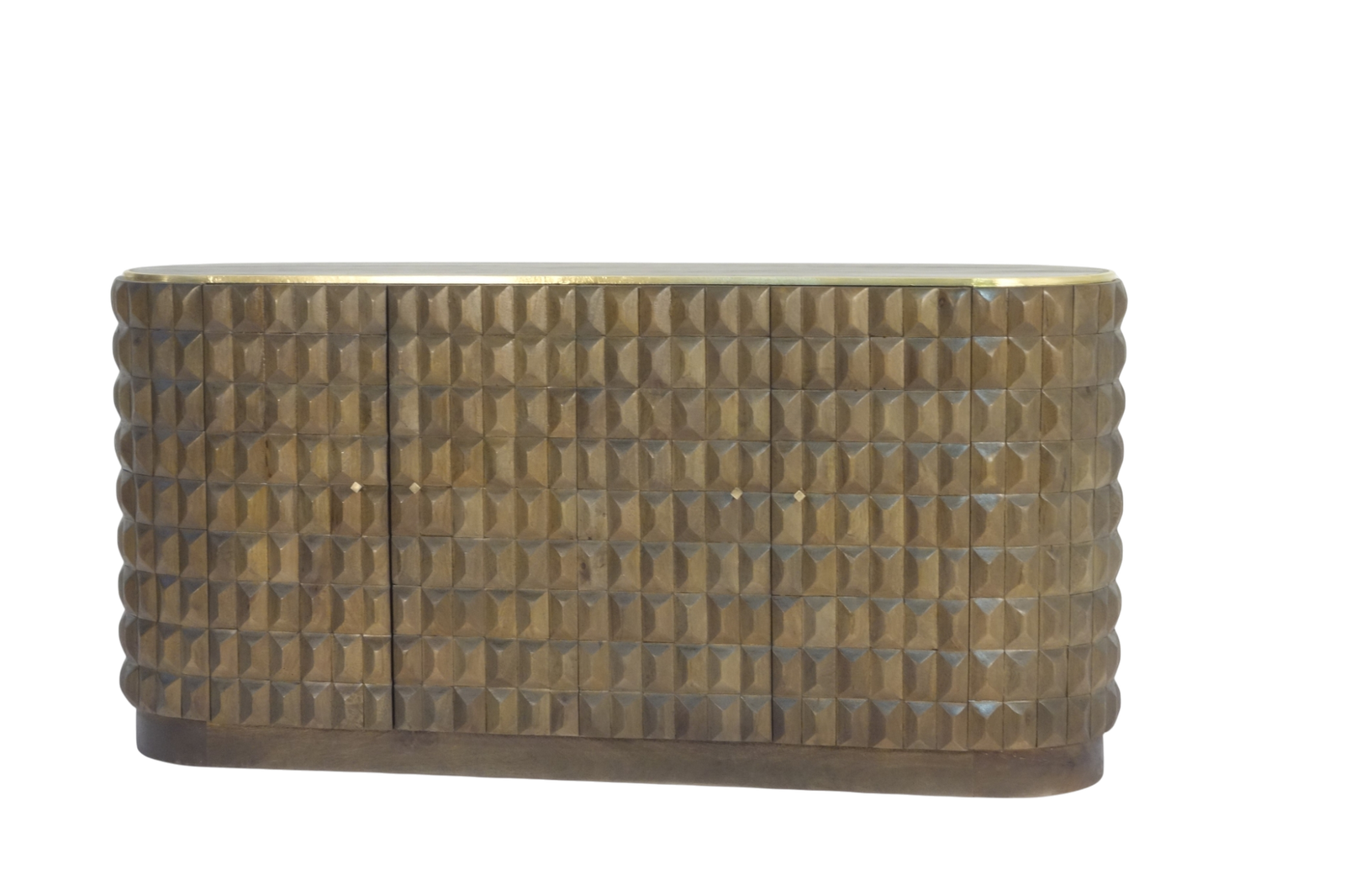 Wooden 4 Door Diamond Design Side Board with emprador marble