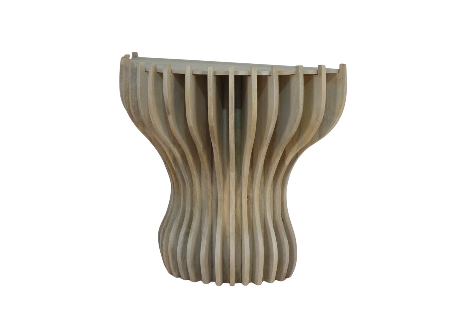 Wooden striped design console table with marble top