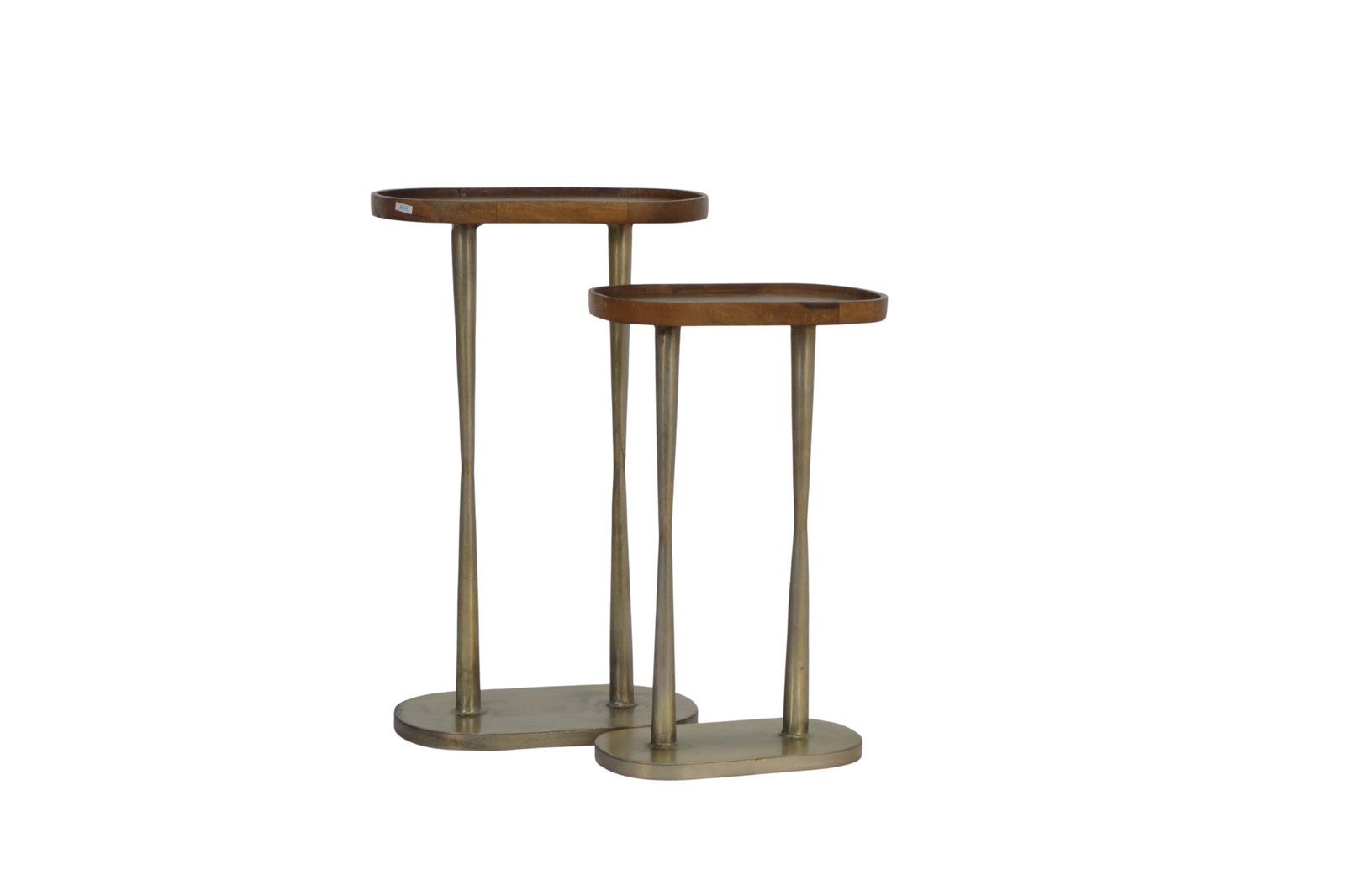 Iron forged set of 2 tables with Oval wooden tray tops