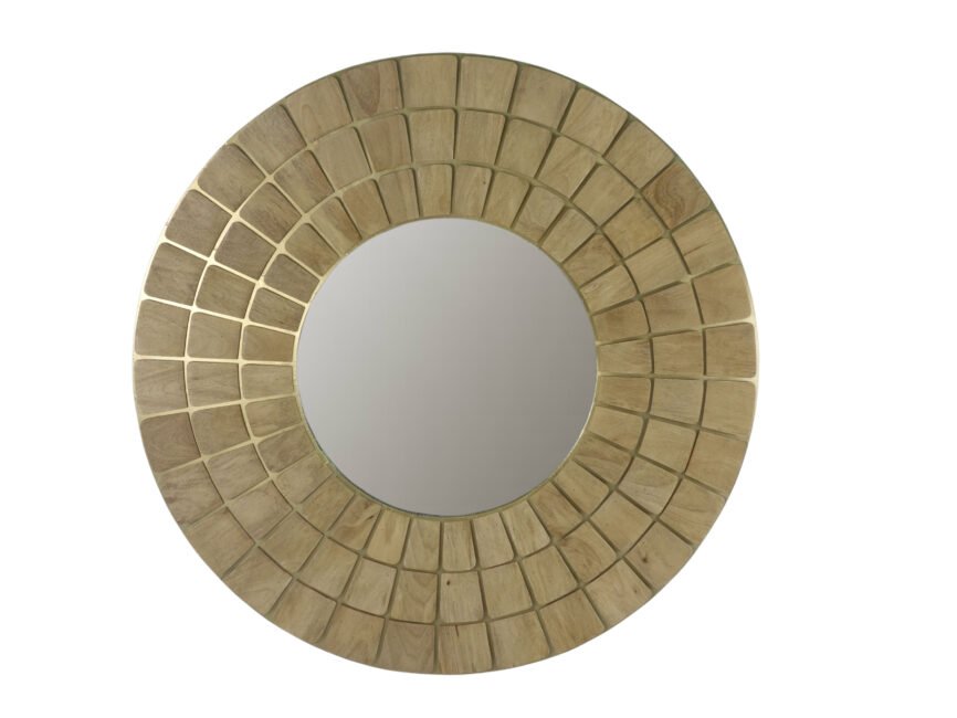 Wooden Round 3 Step Tile Mirror with brass cladding