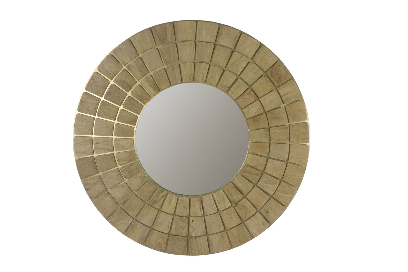 Wooden Round 3 Step Tile Mirror with brass cladding