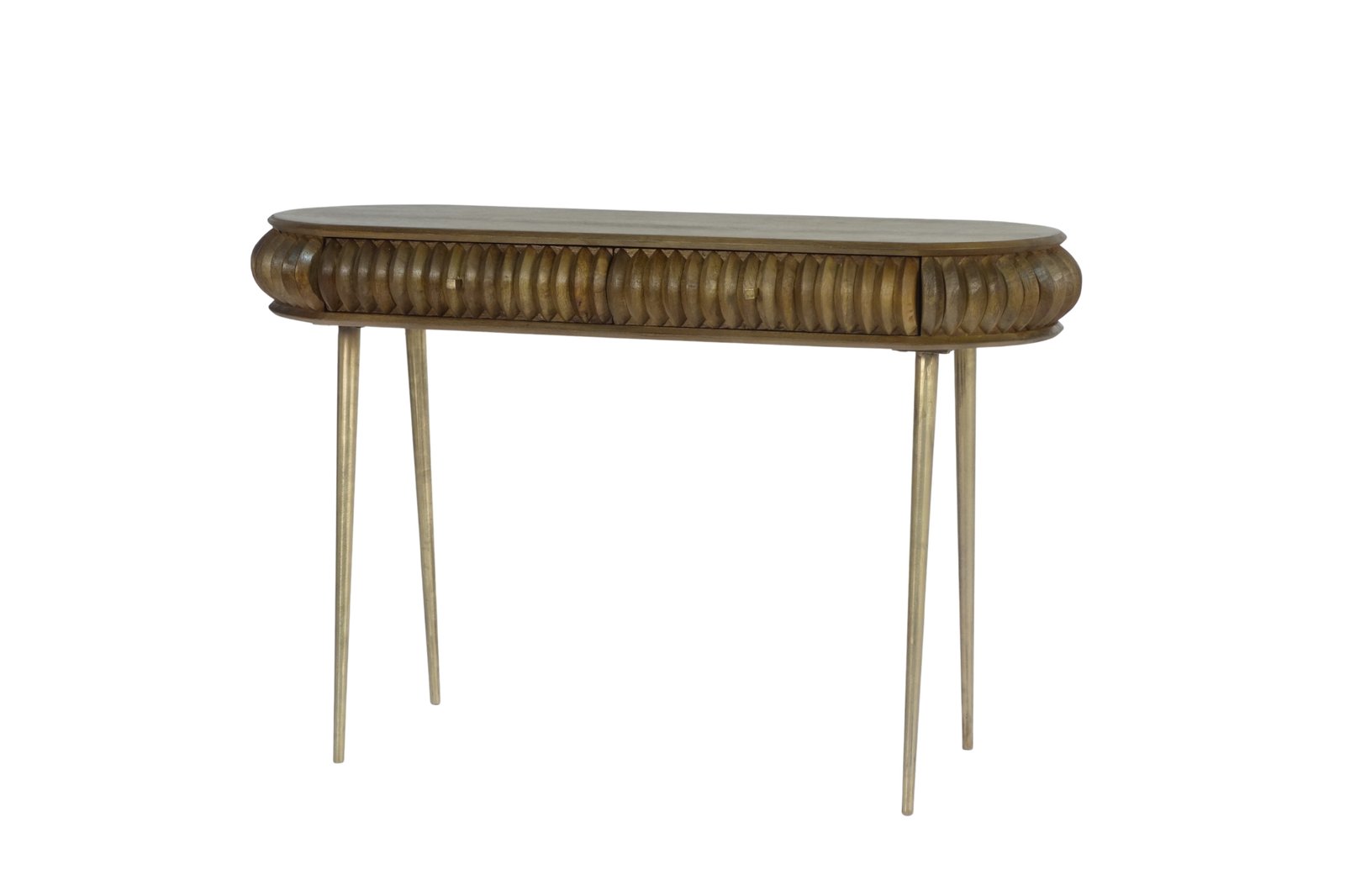Wooden ring carved design 2 drawer oval console