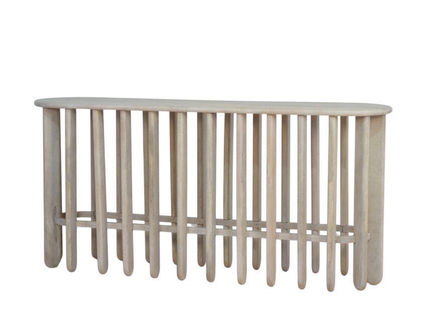 Wooden slatted design Oval console with wood top