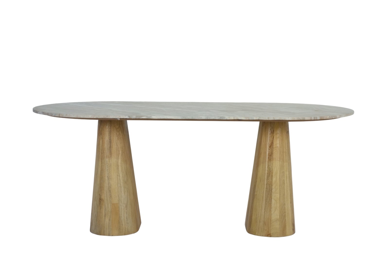 Wooden Oval Pillar design Marble Top Dining Table