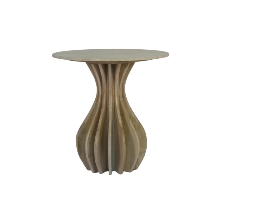 Wooden striped design tall table with marble top