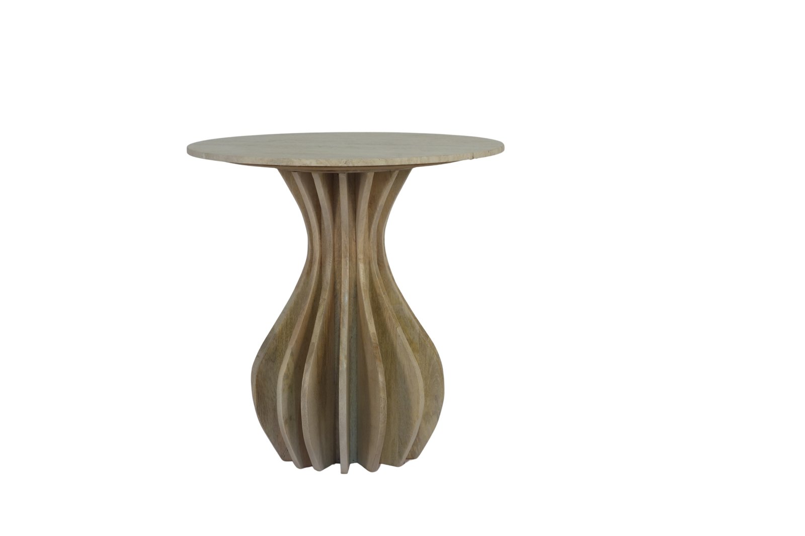 Wooden striped design tall table with marble top