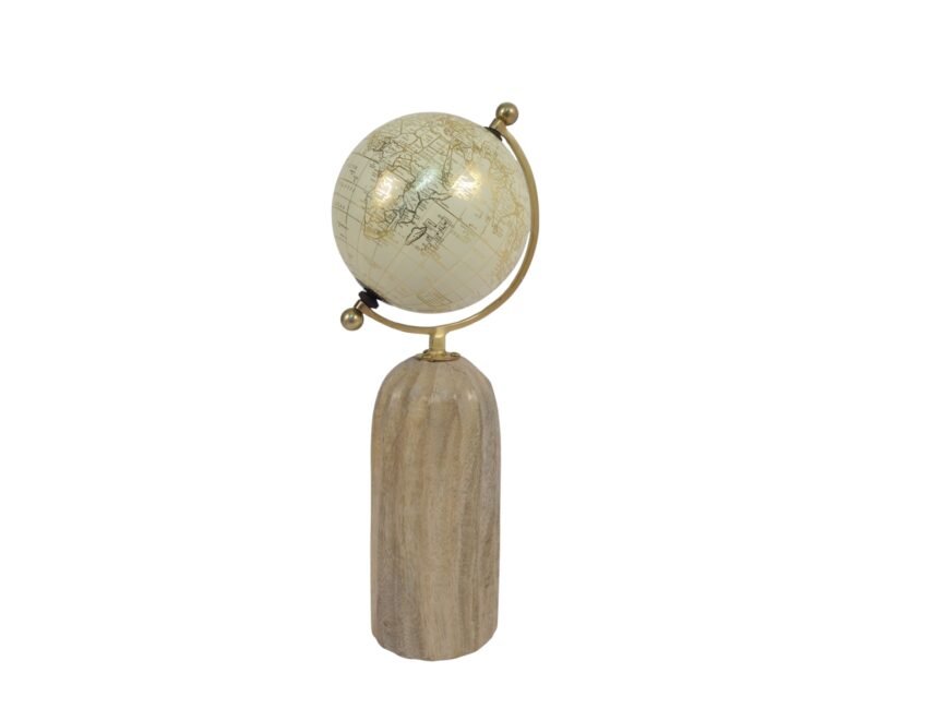 Globe on wooden carved pillar base