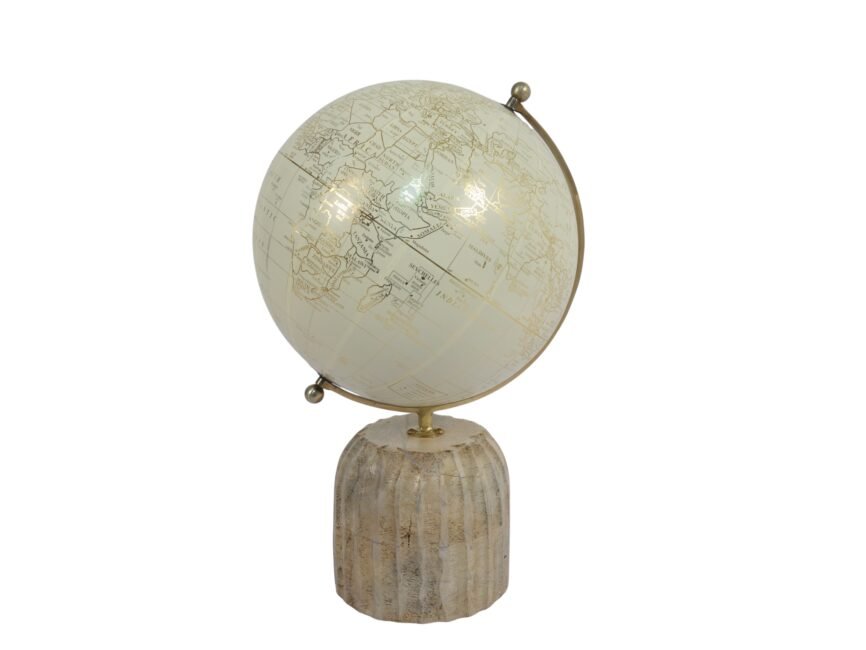 Globe on wooden carved pillar base