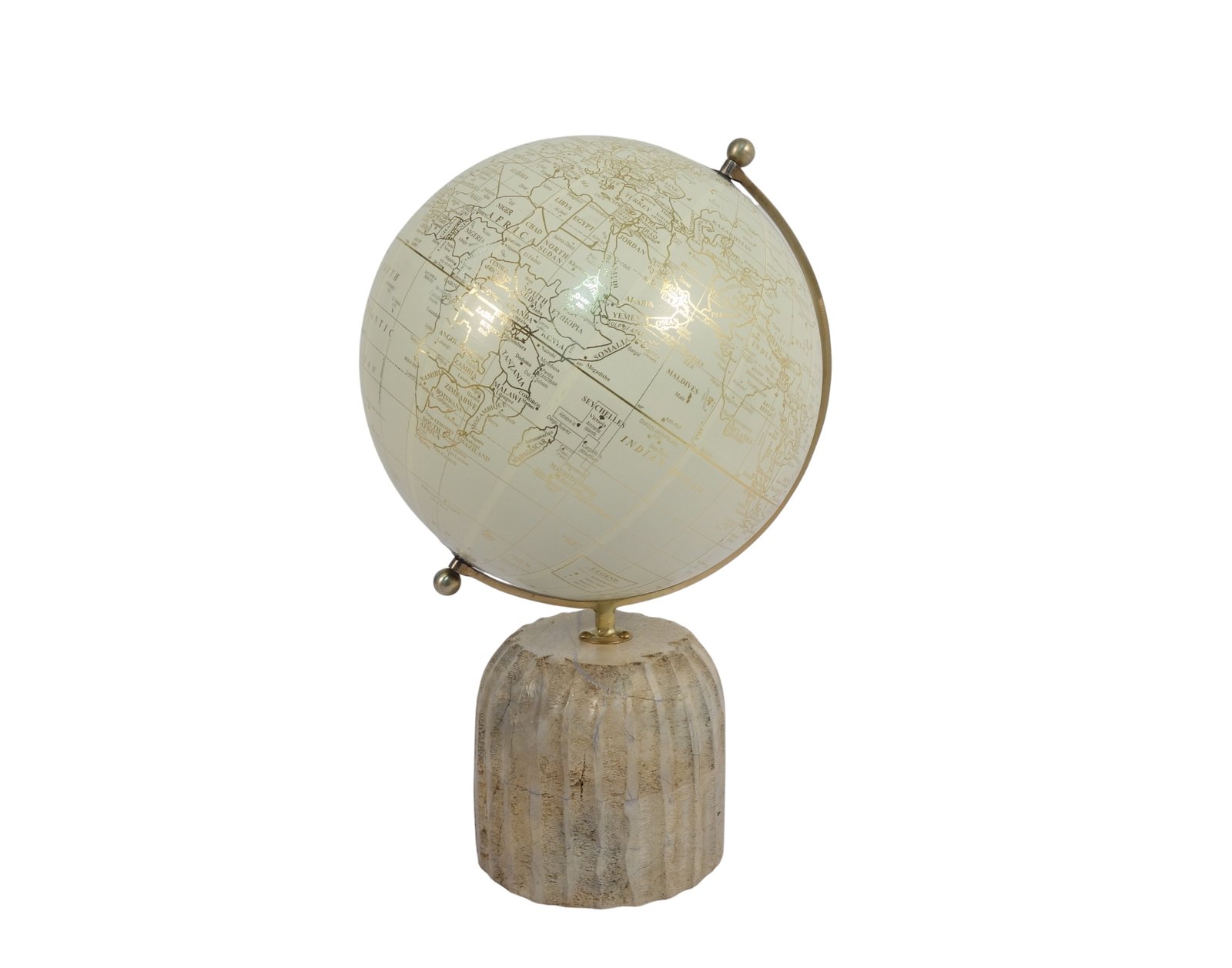 Globe on wooden carved pillar base