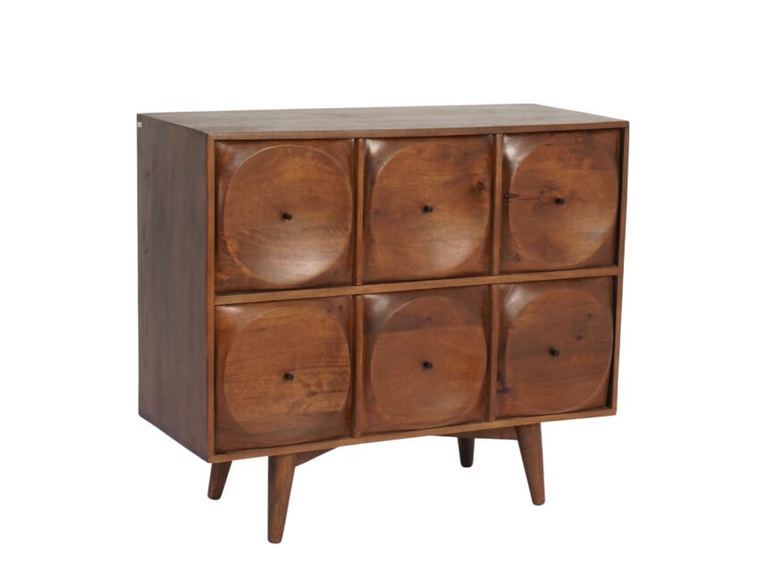 Wooden carved circle design 2 drawer cabinet