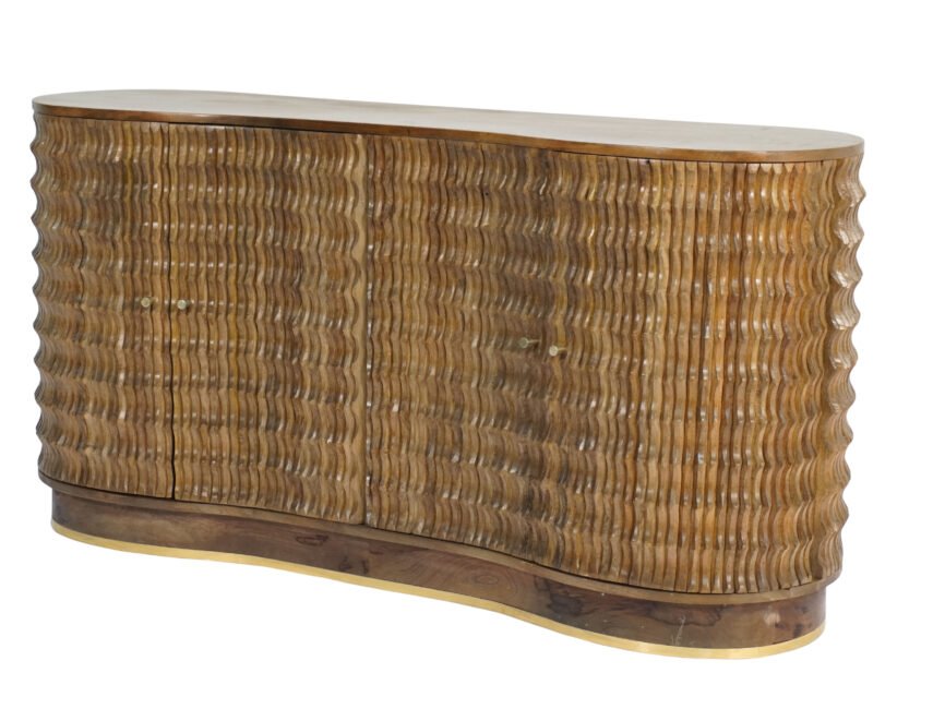 Wooden curved 4 door sideboard with striped design