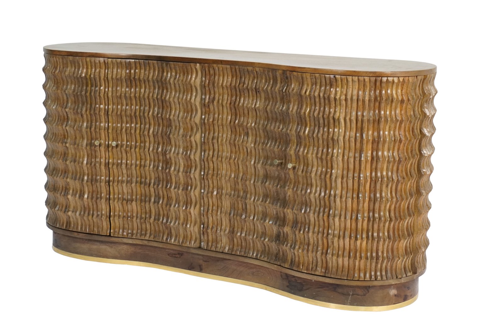 Wooden curved 4 door sideboard with striped design