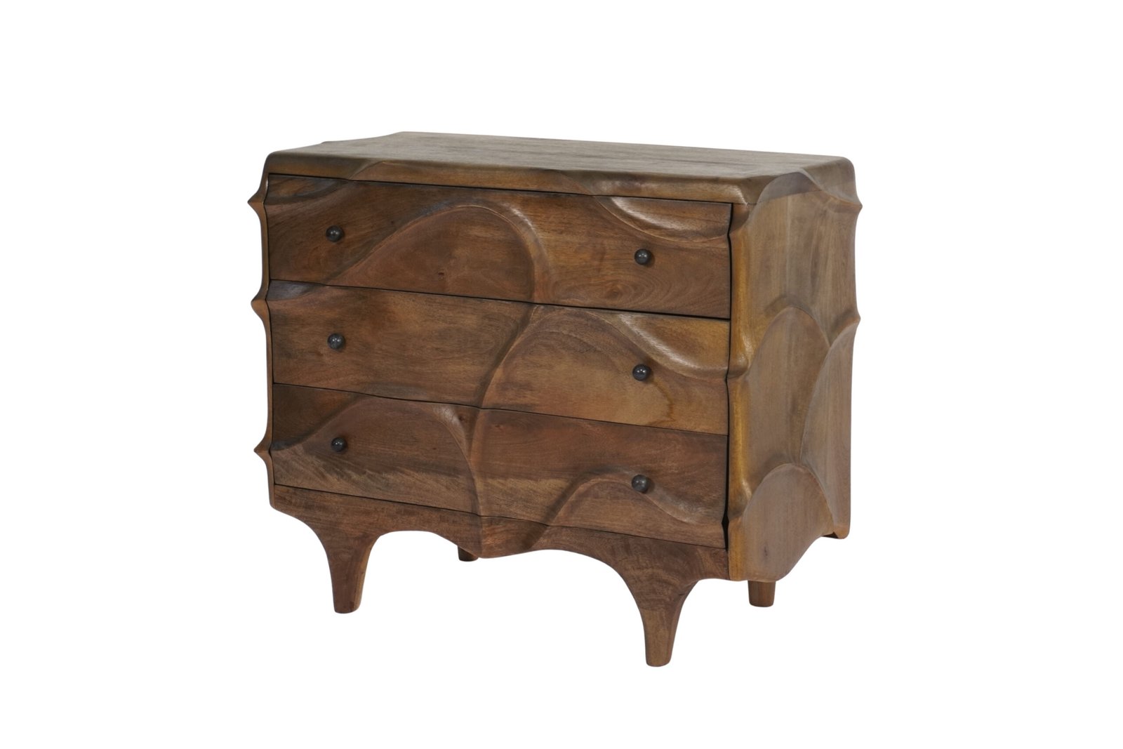 Wooden carved 3 drawer cabinet with marble knobs