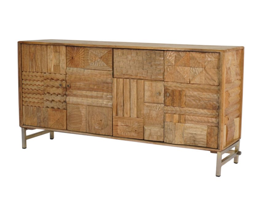 Wooden carved multi design tile 4 door sideboard