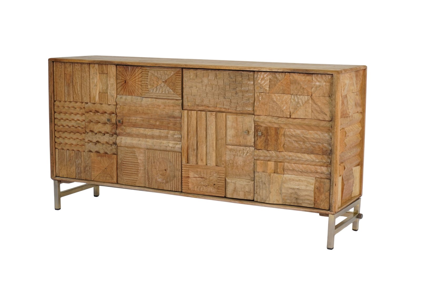 Wooden carved multi design tile 4 door sideboard