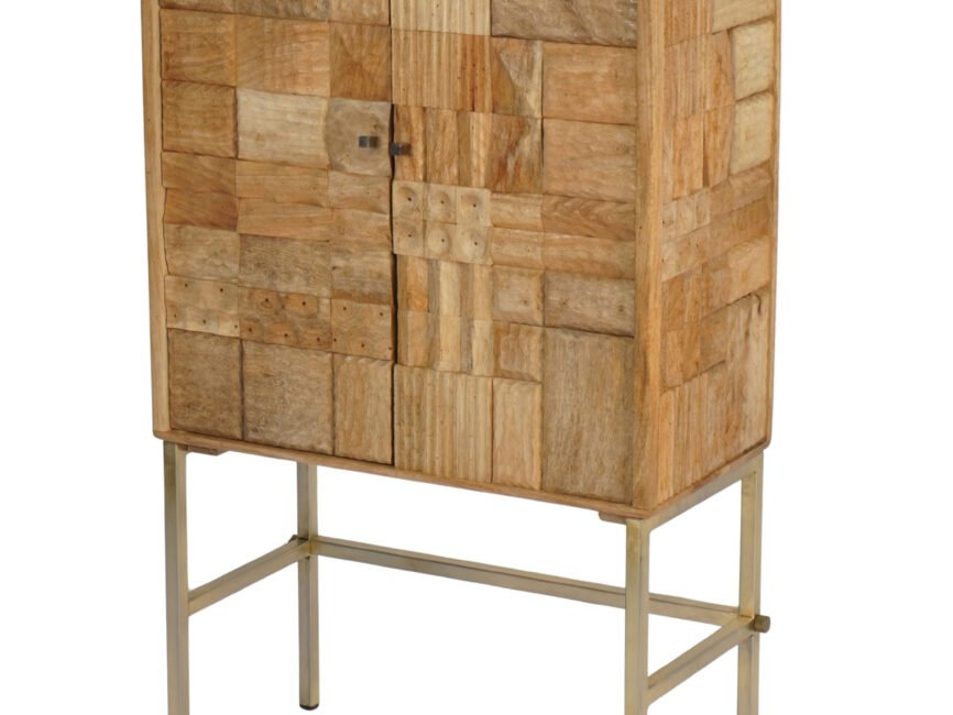 Wooden carved multi tile design cabinet on stand